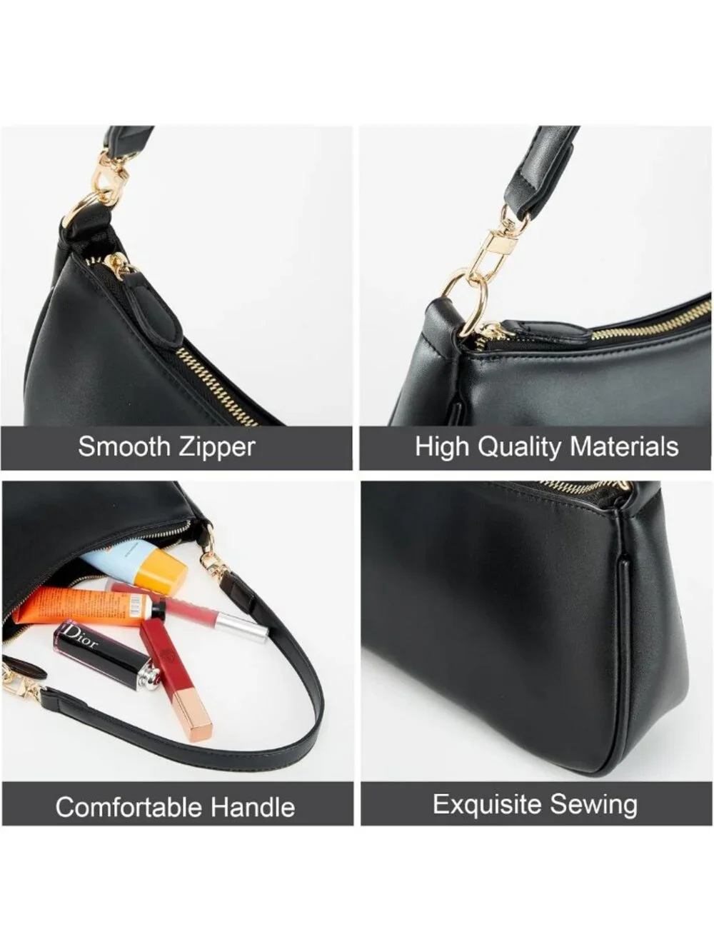 Stylish Women's Shoulder Bag with 2 Removable Straps, Zipper Closure, Tote